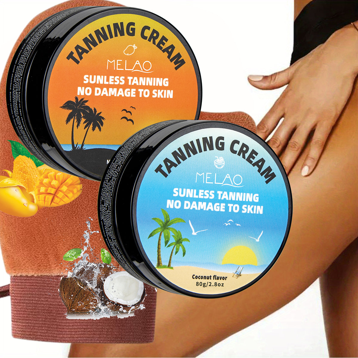 2 Pack MELAO Tanning Cream Mango + Coconut Flavor 80g*2
