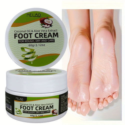 Foot Cream for Rough Dry Feet, MELAO Coconut Oil & Aloe Vera Foot Cream, Intensely Moisturizes & Softens Cracked Heels, with Natural Coconut Oil & Aloe Vera Extract, Nourishing Foot Care for Dry Skin, 60g/2.12oz