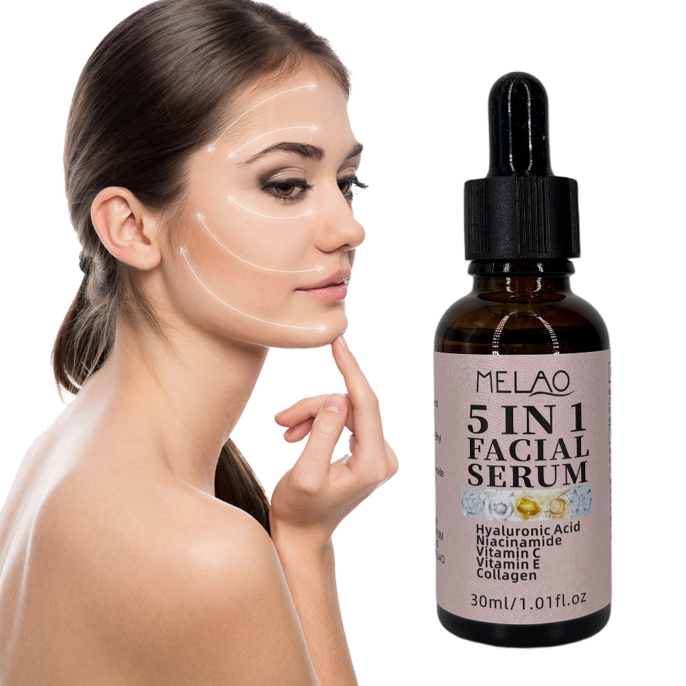 5 in 1 Facial Serum, MELAO Anti Aging Face Serum with Hyaluronic Acid, Niacinamide, Vitamin C, Vitamin E &amp; Collagen, Deep Moisturizing, Brightening &amp; Wrinkle Treatment, for All Skin Types, 30ml/1.01fl.oz