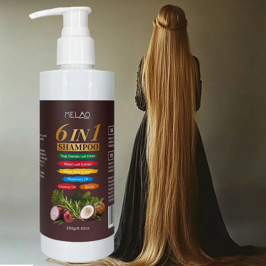 6 IN 1 Shampoo, MELAO Nourishing Shampoo with Biotin, Thuja Orientalis, Woad Leaf, Onion & Rosemary Oil, Deeply Cleanses & Nourishes Hair, Adds Shine, Softness & Manageability, for All Hair Types, Visible Results, 250g/8.82oz