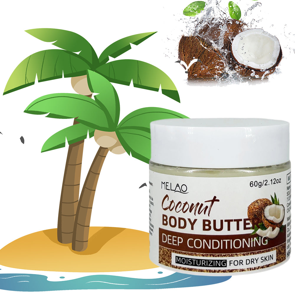 Coconut Body Butter, MELAO Deep Conditioning Body Butter with Coconut Oil, Intensely Moisturizing for Dry Skin, Nourishing & Smoothing Skin Cream, 60g/2.12oz