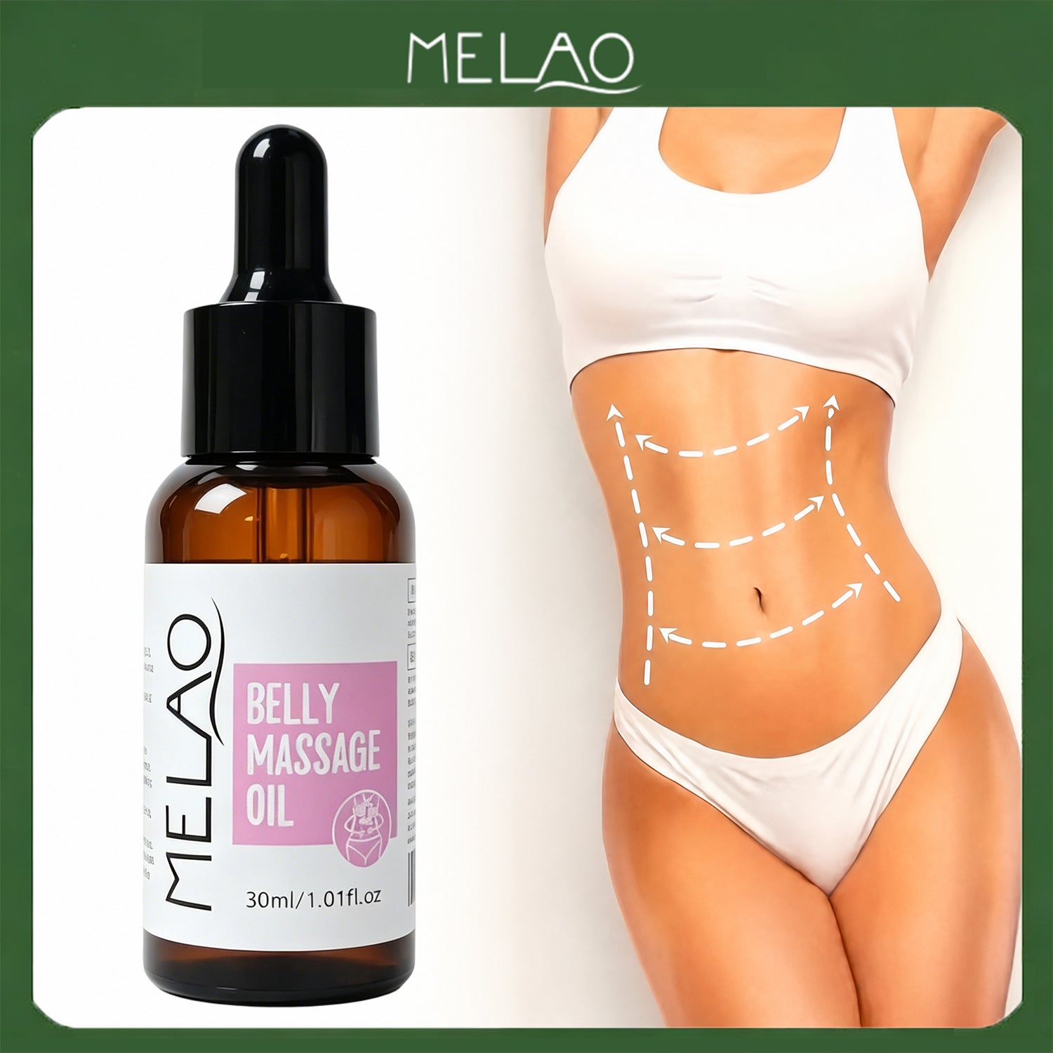 MELAO Belly Massage Oil 30ml/1.01oz, Skin Firming & Nourishing Abdomen Massage Oil, Moisturizing & Elasticity Boosting Oil for Belly Skin Care