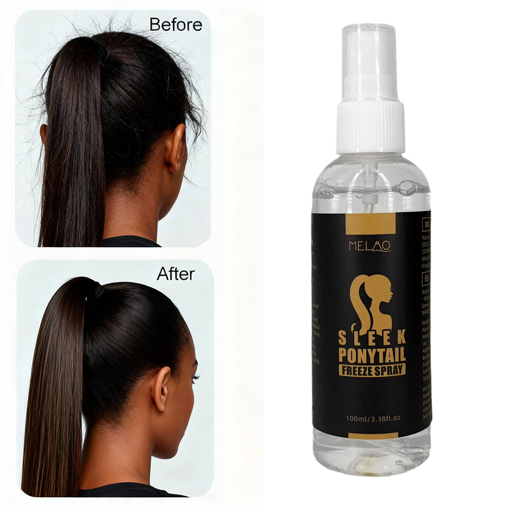 Sleek Ponytail Freeze Spray, MELAO Strong Hold Hair Spray for Ponytail &amp; Sleek Hairstyles, Anti Frizz, Adds Extreme Shine, Invisible Strong Hold, Before &amp; After Results, 100ml/3.38fl.oz
