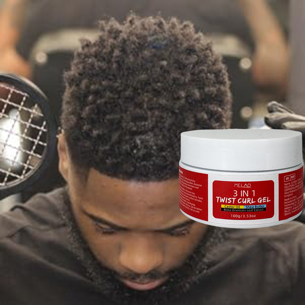 3 IN 1 Twist Curl Gel, MELAO 3 in 1 Twist Curl Gel with Castor Oil & Shea Butter, for Natural Curls, Braids, Dreads & Afro Hair, Defines & Enhances Curls, Strong Hold Styling, Nourishes Hair, 100g/3.53oz