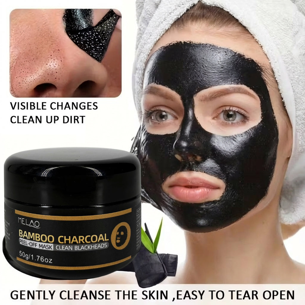 Bamboo Charcoal Peel Off Mask Travel Size, MELAO Bamboo Charcoal Peel Off Mask Clean Blackheads, Deep Cleansing Pore Purifying Mask, Removes Blackheads & Whiteheads, for Oily Skin, 50g/1.76oz