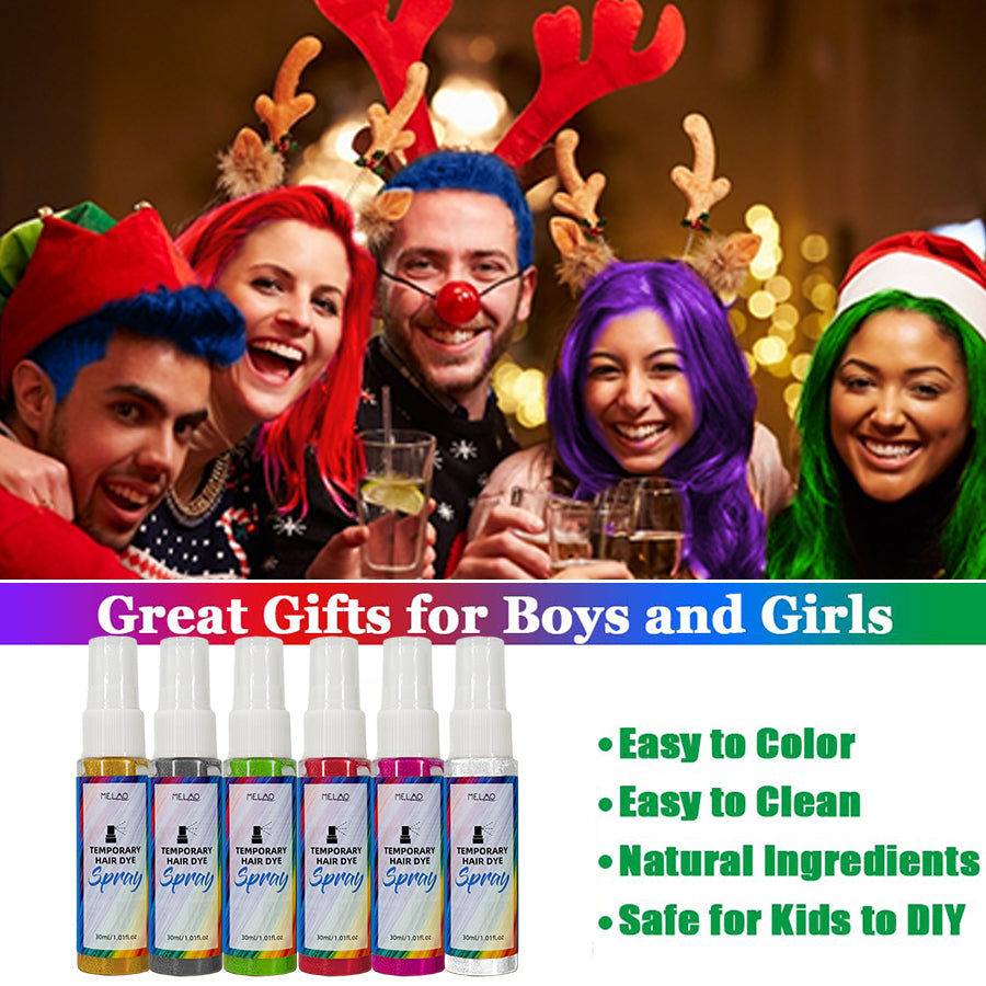 TEMPORARY HAIR DYE SPRAY, MELAO 7 Color Temporary Hair Color Spray, Non-Permanent, Washes Out, for Parties, Halloween & Cosplay, 30ml/1.01fl.oz