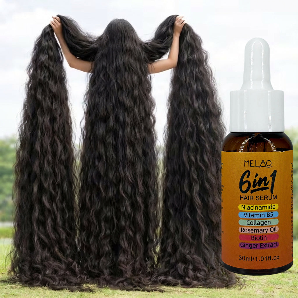 MELAO 6-in-1 Hair Serum with Niacinamide & Biotin - 30ml Nourishing Formula | Infused with Rosemary Oil & Ginger Extract | Vitamin B5 & Collagen Enriched | For Healthy Scalp & Stronger Hair