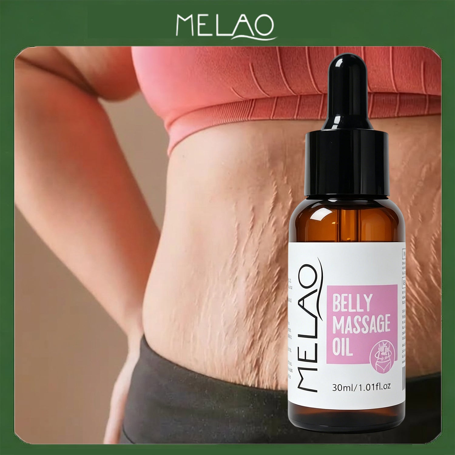 MELAO Belly Massage Oil 30ml/1.01oz, Skin Firming & Nourishing Abdomen Massage Oil, Moisturizing & Elasticity Boosting Oil for Belly Skin Care
