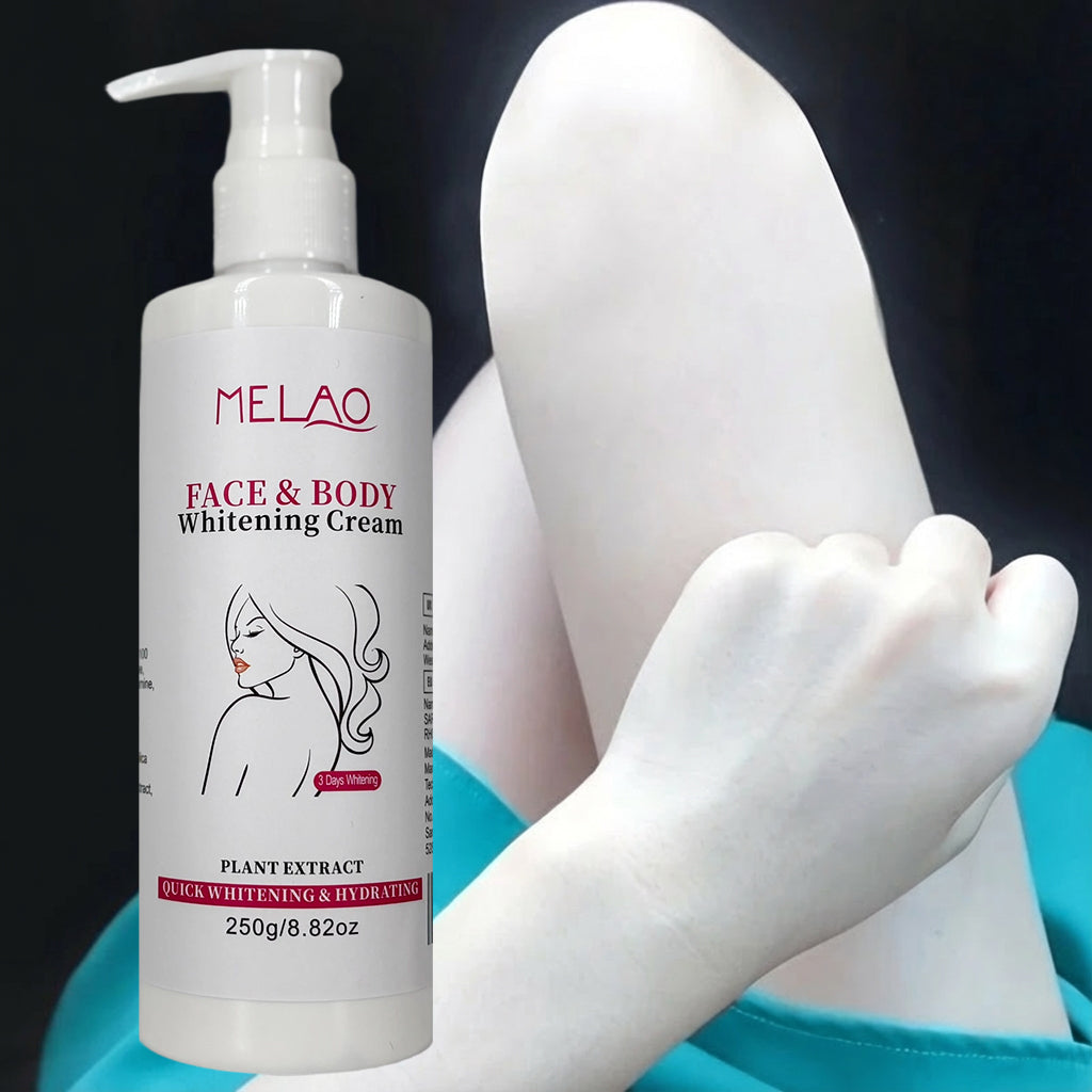 3 Days Whitening Cream, MELAO Face & Body Brightening Cream, Quick Whitening & Hydrating, Evens Skin Tone, for Knees, Elbows & Underarms, with Plant Extracts, 250g/8.82oz