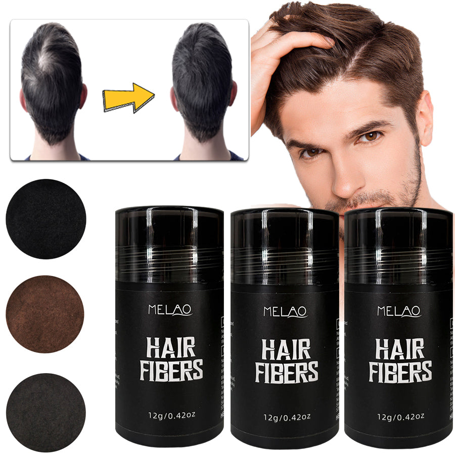Hair Fibers for Thinning Hair, MELAO Hair Building Fibers 12g/0.42oz, 3 Natural Shades (Medium Brown, Natural Blalck, Dark Brown), Instant Hair Thickener & Root Touch Up, Conceals Bald Spots & Thinning Areas, Natural Look, Water Resistant