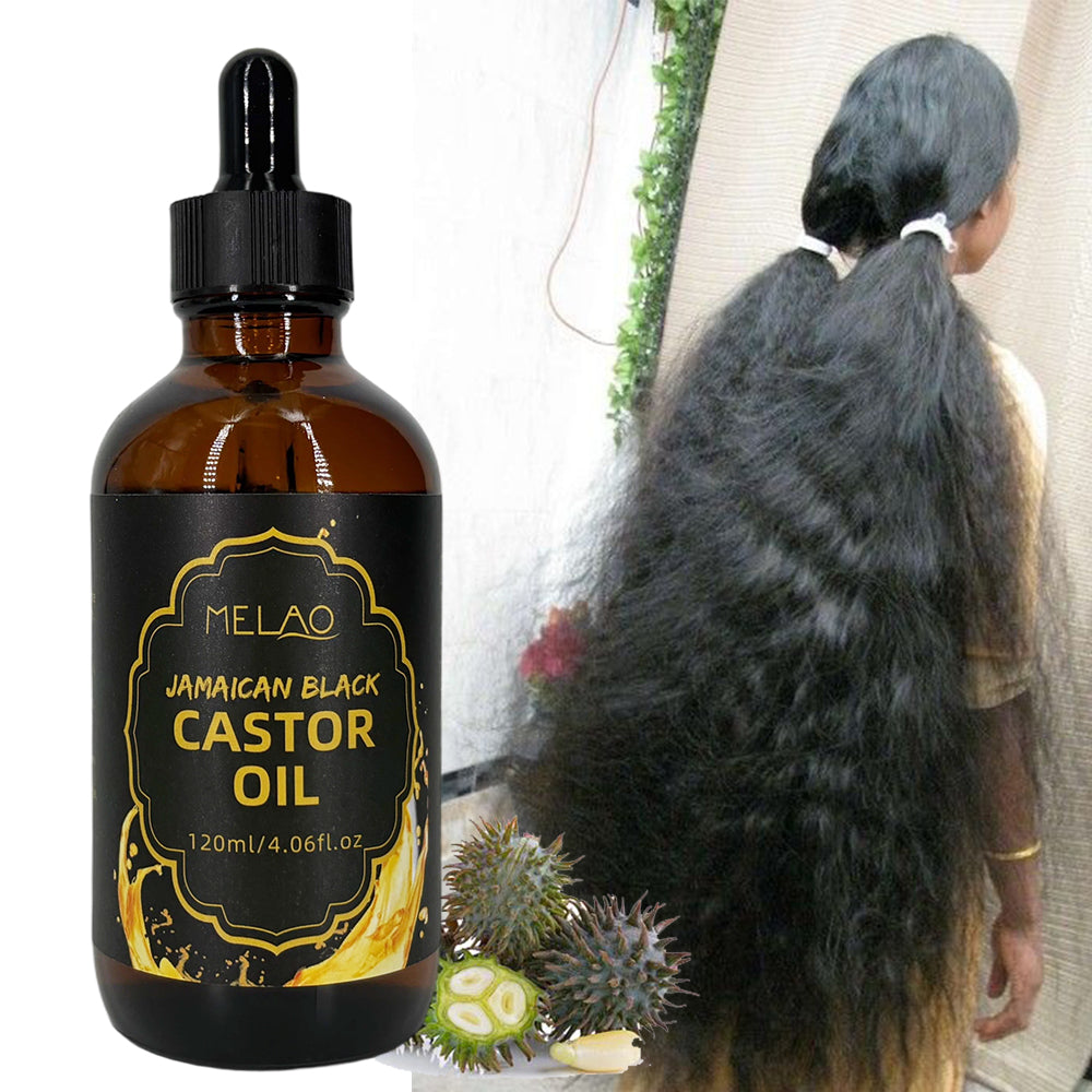 Jamaican Black Castor Oil, MELAO 100% Pure Black Castor Oil for Hair, Strengthens Hair & Eyelashes, Nourishes Scalp, for Healthier Hair, 120ml/4.06fl.oz
