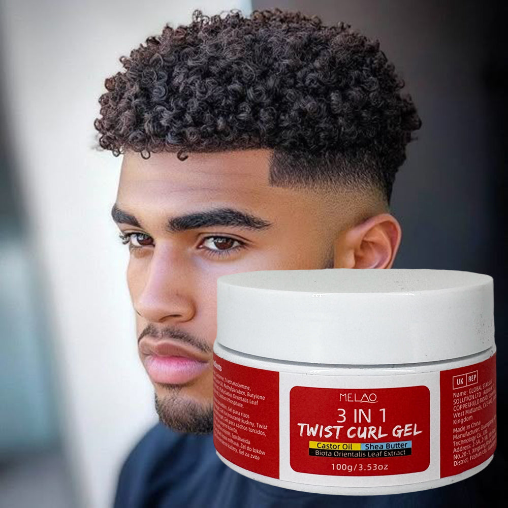 3 IN 1 Twist Curl Gel, MELAO 3 in 1 Twist Curl Gel with Castor Oil & Shea Butter, for Natural Curls, Braids, Dreads & Afro Hair, Defines & Enhances Curls, Strong Hold Styling, Nourishes Hair, 100g/3.53oz