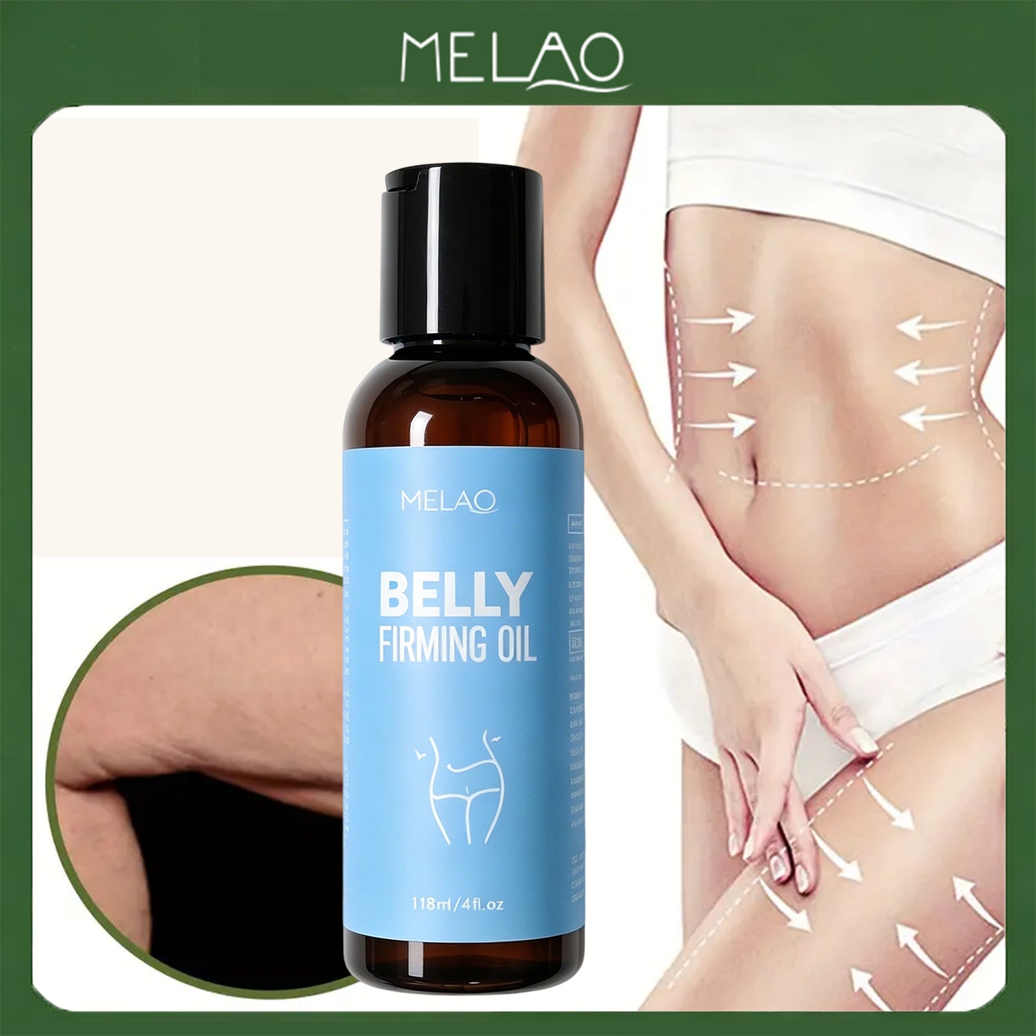 MELAO Belly Firming Oil 118ml/4fl.oz, Skin Tightening & Nourishing Abdomen Massage Oil, Moisturizing & Elasticity Boosting Oil for Belly Skin Care