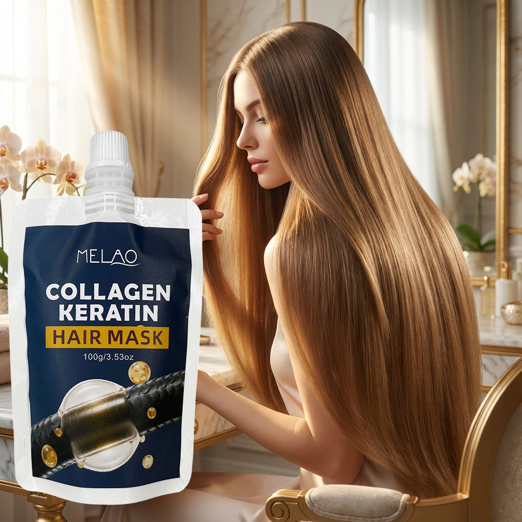 Collagen Keratin Hair Mask, MELAO Deep Repair Hair Mask for Dry Damaged Frizzy Hair, Intensive Nourishing Treatment, Anti Frizz, Adds Shine & Softness, Strengthens & Repairs Hair, 100g/3.53oz