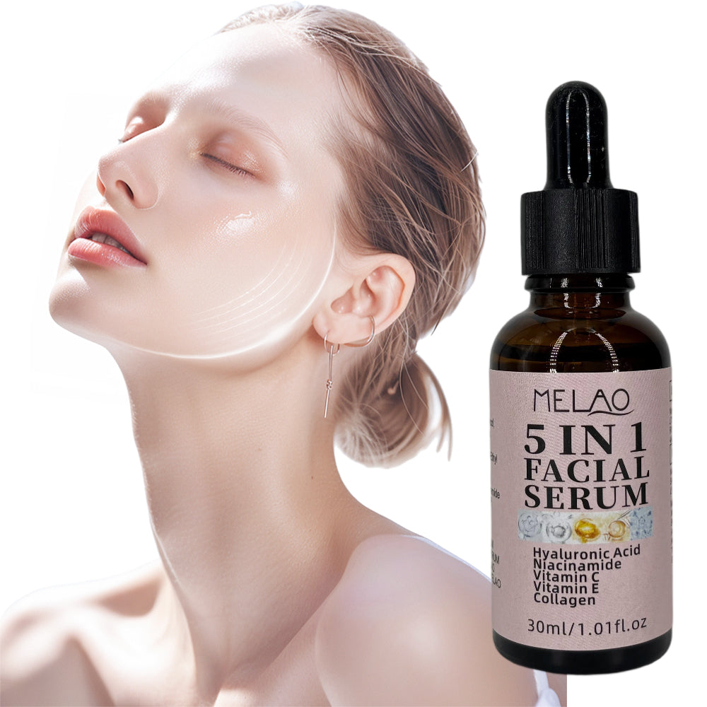 5 in 1 Facial Serum, MELAO Anti Aging Face Serum with Hyaluronic Acid, Niacinamide, Vitamin C, Vitamin E &amp; Collagen, Deep Moisturizing, Brightening &amp; Wrinkle Treatment, for All Skin Types, 30ml/1.01fl.oz
