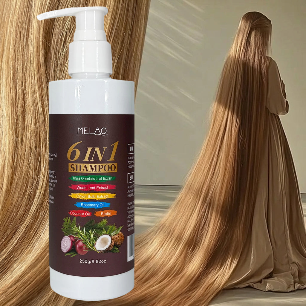 6 IN 1 Shampoo, MELAO Nourishing Shampoo with Biotin, Thuja Orientalis, Woad Leaf, Onion & Rosemary Oil, Deeply Cleanses & Nourishes Hair, Adds Shine, Softness & Manageability, for All Hair Types, Visible Results, 250g/8.82oz