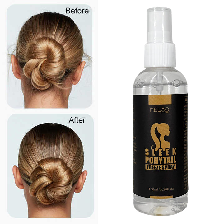 Sleek Ponytail Freeze Spray, MELAO Strong Hold Hair Spray for Ponytail &amp; Sleek Hairstyles, Anti Frizz, Adds Extreme Shine, Invisible Strong Hold, Before &amp; After Results, 100ml/3.38fl.oz
