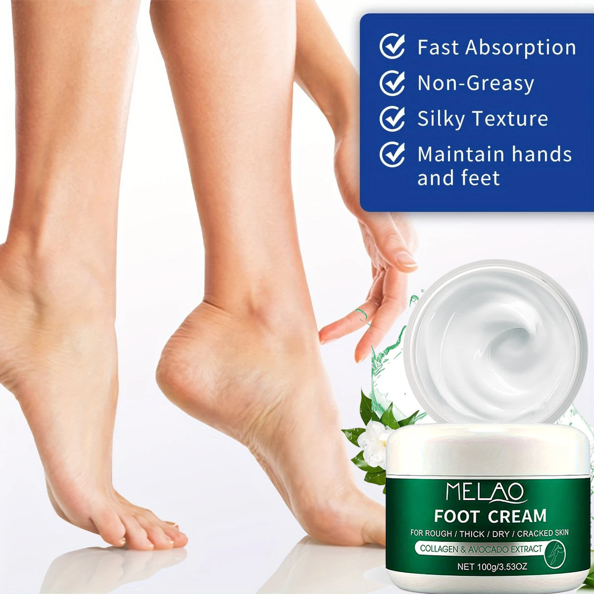 MELAO Urea Foot Cream for Cracked Heels & Dead Skin - 40% Urea Formula Repairs Dry Feet, Overnight Callus Treatment, Softens Rough Skin
