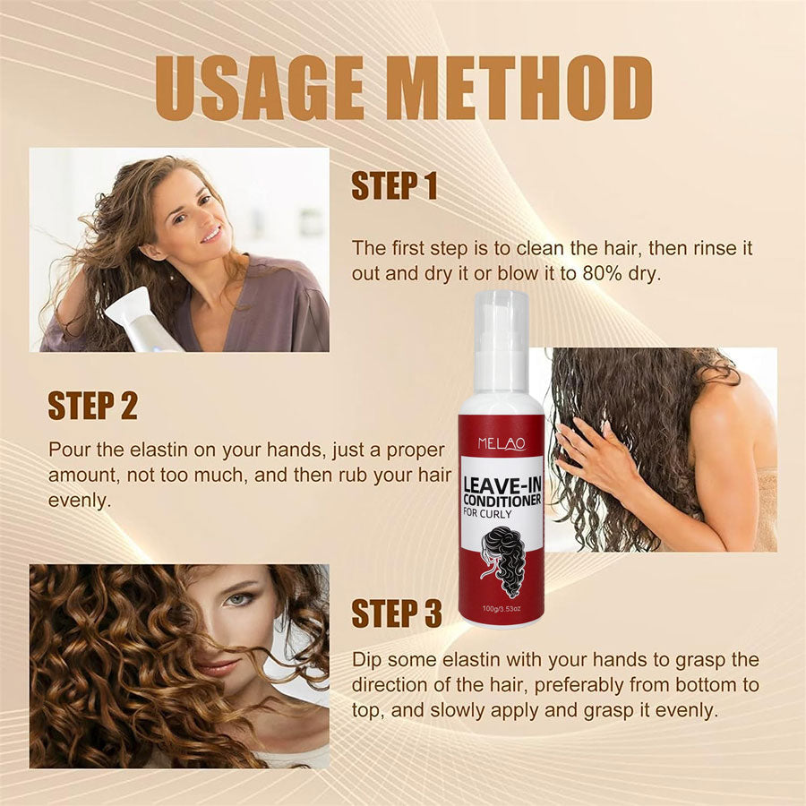 LEAVE IN CONDITIONER FOR CURLY HAIR, MELAO Curl Defining & Hydrating Leave-In Conditioner, Tames Frizz, Adds Shine & Softness, with Honey & Oat Extract, for All Curl Types, 100g/3.53oz