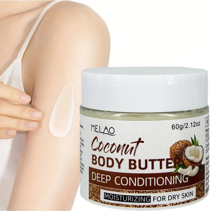 Coconut Body Butter, MELAO Deep Conditioning Body Butter with Coconut Oil, Intensely Moisturizing for Dry Skin, Nourishing & Smoothing Skin Cream, 60g/2.12oz