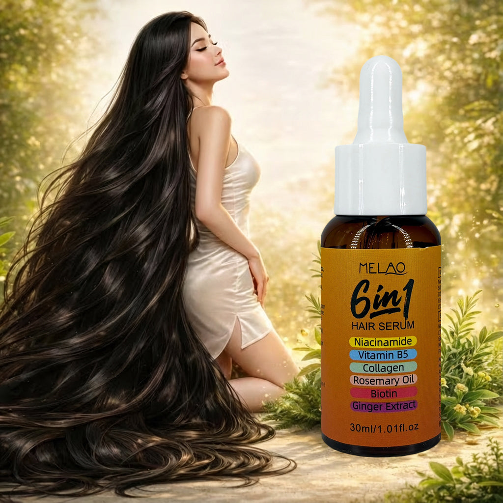 MELAO 6-in-1 Hair Serum with Niacinamide & Biotin - 30ml Nourishing Formula | Infused with Rosemary Oil & Ginger Extract | Vitamin B5 & Collagen Enriched | For Healthy Scalp & Stronger Hair