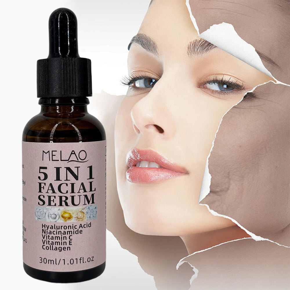 5 in 1 Facial Serum, MELAO Anti Aging Face Serum with Hyaluronic Acid, Niacinamide, Vitamin C, Vitamin E &amp; Collagen, Deep Moisturizing, Brightening &amp; Wrinkle Treatment, for All Skin Types, 30ml/1.01fl.oz