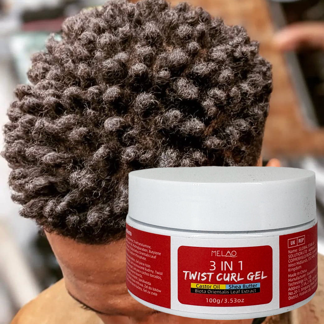 3 IN 1 Twist Curl Gel, MELAO 3 in 1 Twist Curl Gel with Castor Oil & Shea Butter, for Natural Curls, Braids, Dreads & Afro Hair, Defines & Enhances Curls, Strong Hold Styling, Nourishes Hair, 100g/3.53oz