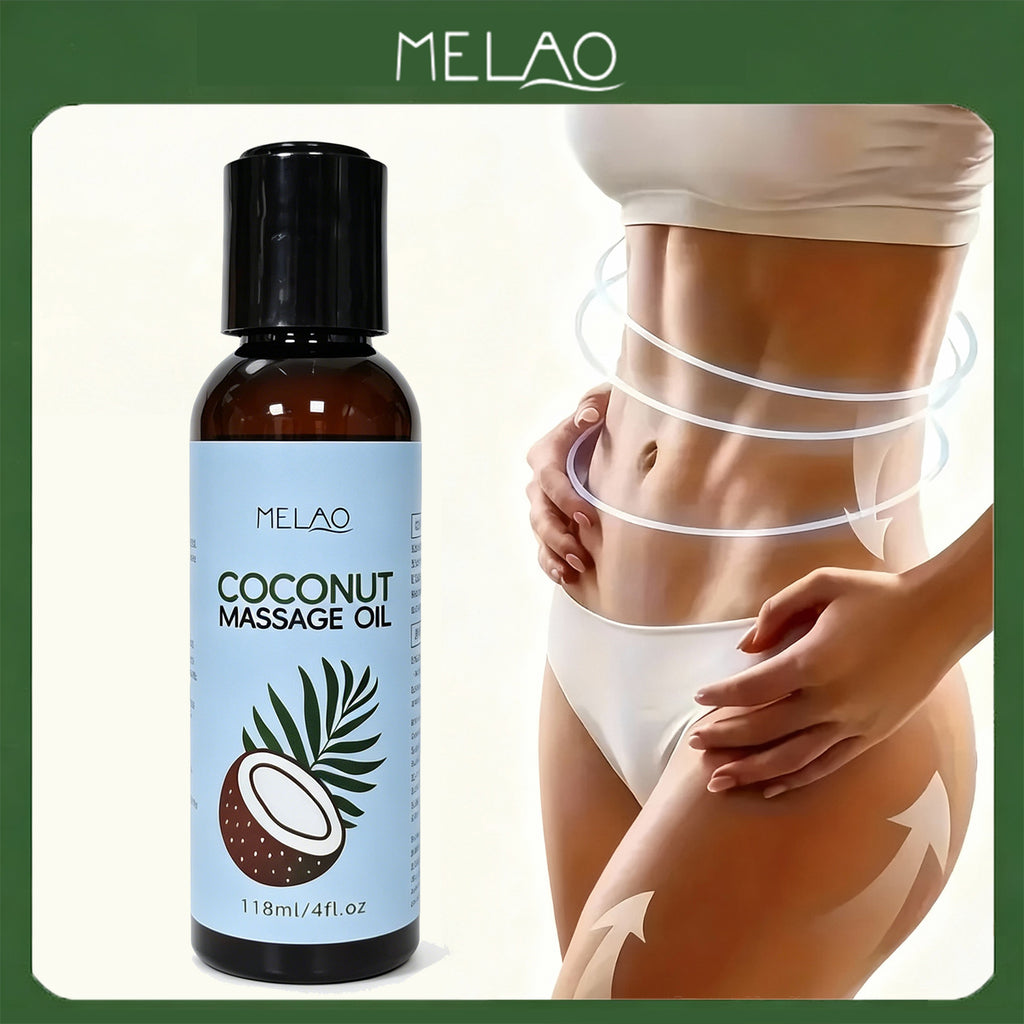 MELAO Coconut Massage Oil 118ml/4fl.oz, Deep Hydrating & Nourishing Full Body Massage Oil, Moisturizing Coconut Oil for Dry Skin & Relaxation