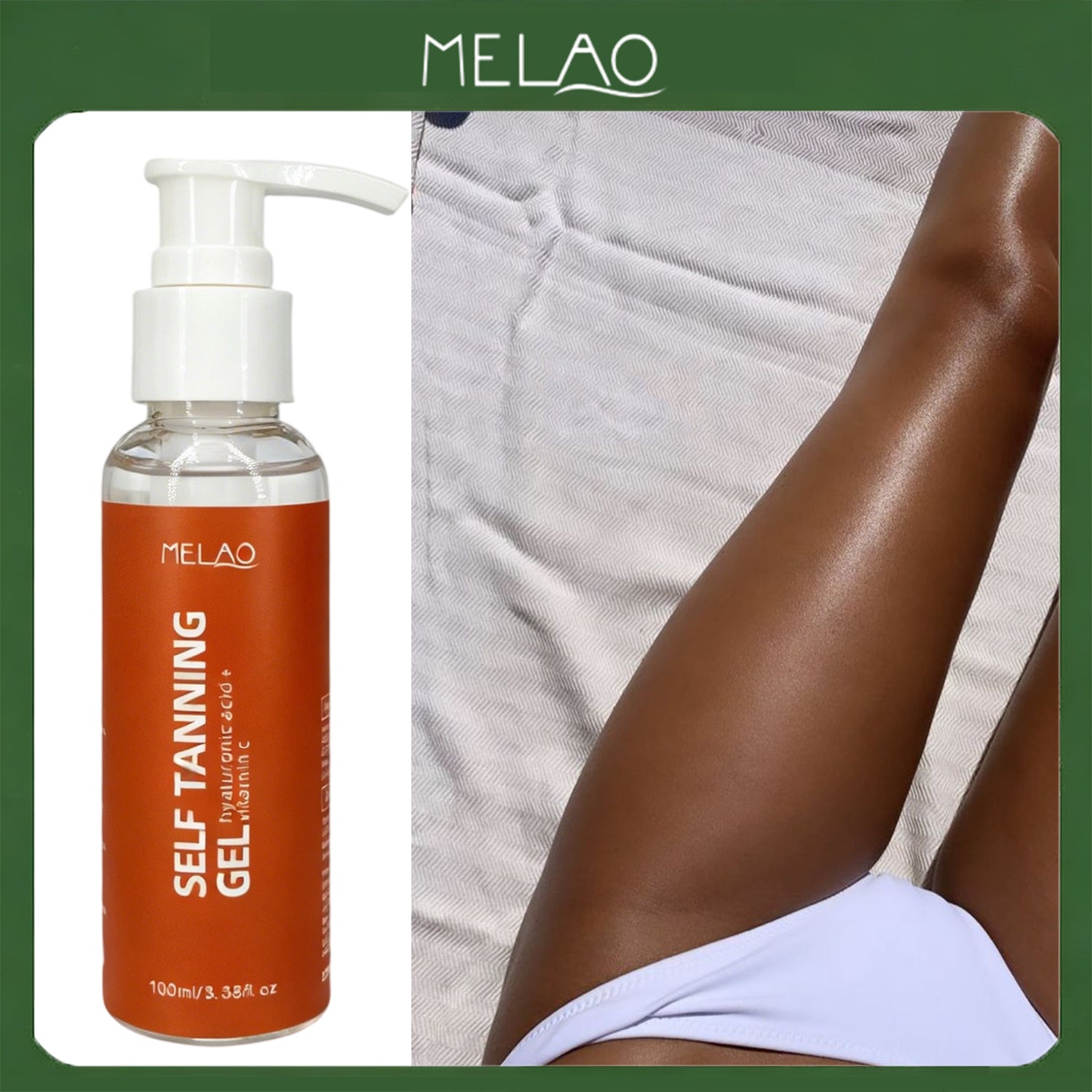 Self Tanning Gel, MELAO Self Tanning Gel with Hyaluronic Acid & Vitamin C, Gradual Natural Looking Tan, Hydrating & Glowing, for Face & Body, Streak-Free Natural Bronze Tan, 100ml/3.38fl.oz