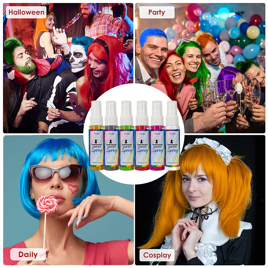 TEMPORARY HAIR DYE SPRAY, MELAO 7 Color Temporary Hair Color Spray, Non-Permanent, Washes Out, for Parties, Halloween & Cosplay, 30ml/1.01fl.oz
