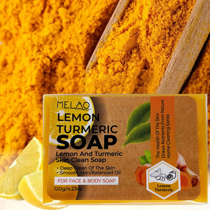 2 Pack Lemon Turmeric Soap, MELAO Natural Face & Body Soap with Lemon and Turmeric, for Deep Clean & Balanced Oil, Gentle Cleansing Bar, Smooth Skin, Home Cleaning Series, 120g/4.23oz