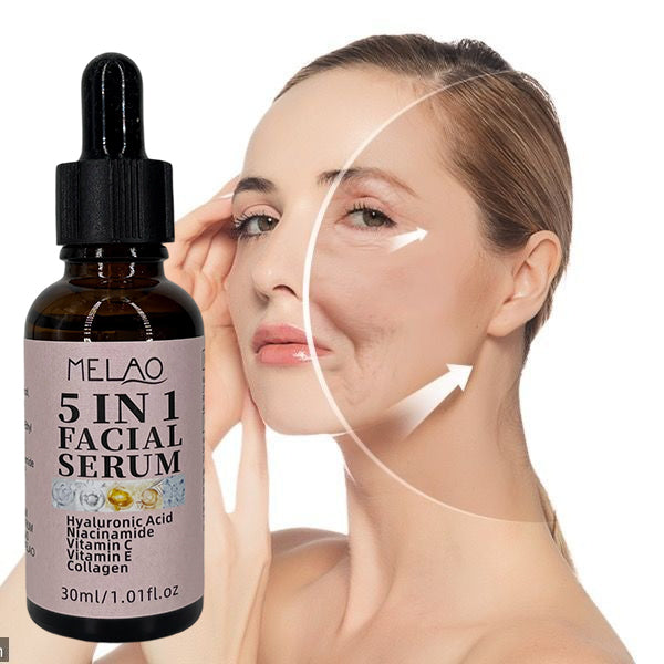 5 in 1 Facial Serum, MELAO Anti Aging Face Serum with Hyaluronic Acid, Niacinamide, Vitamin C, Vitamin E &amp; Collagen, Deep Moisturizing, Brightening &amp; Wrinkle Treatment, for All Skin Types, 30ml/1.01fl.oz