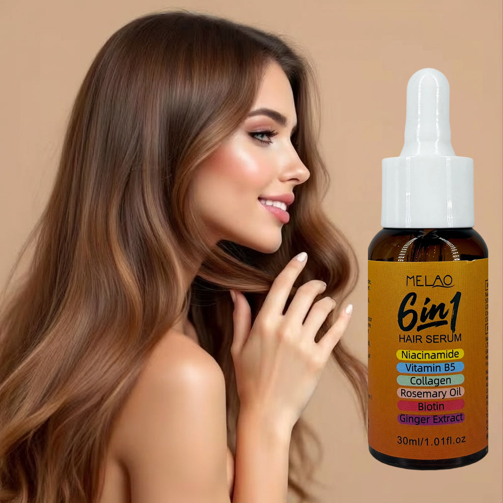 MELAO 6-in-1 Hair Serum with Niacinamide & Biotin - 30ml Nourishing Formula | Infused with Rosemary Oil & Ginger Extract | Vitamin B5 & Collagen Enriched | For Healthy Scalp & Stronger Hair
