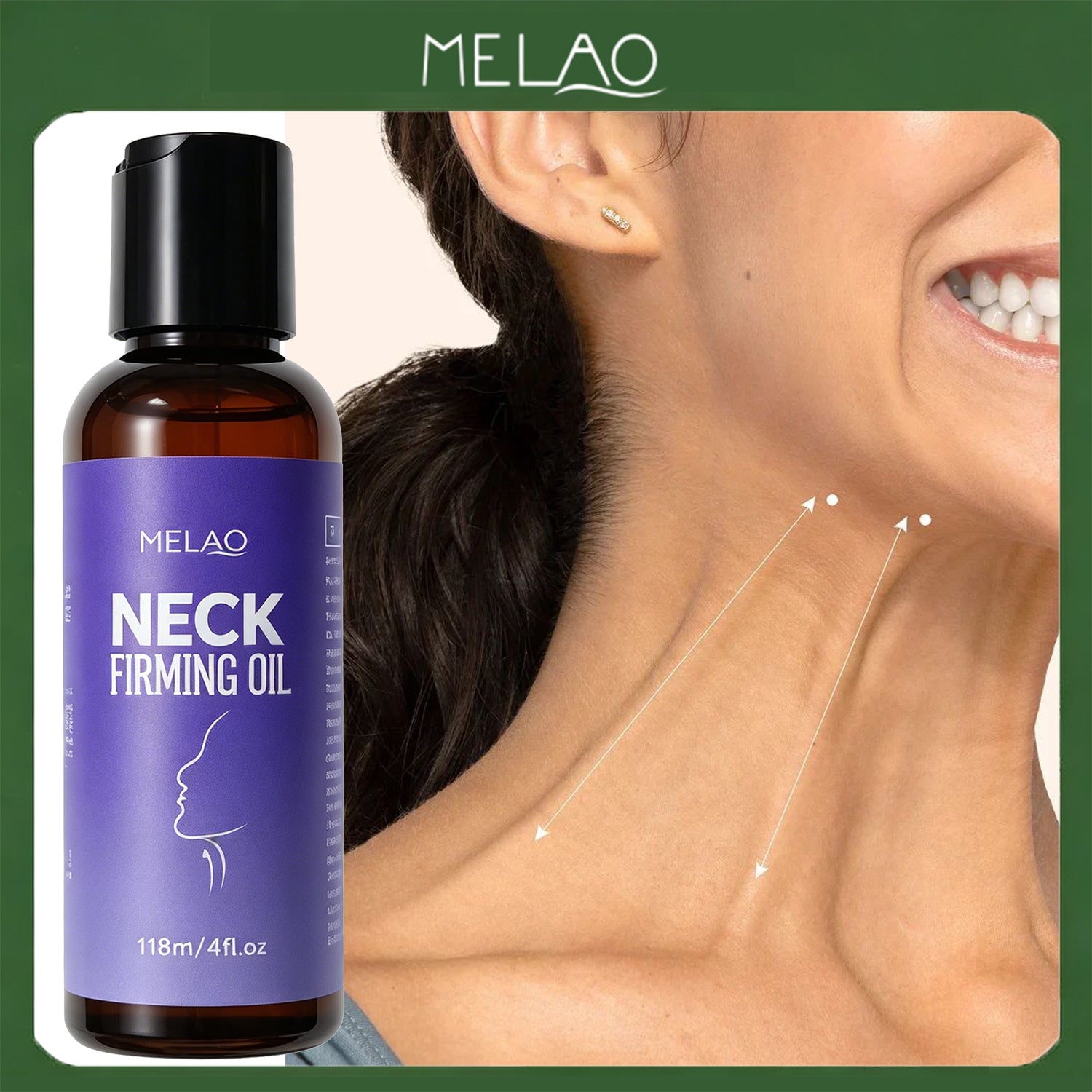 MELAO Neck Firming Oil 118ml/4fl.oz, Anti-Aging & Skin Tightening Massage Oil for Neck, Nourishing Oil to Reduce Fine Lines & Improve Elasticity
