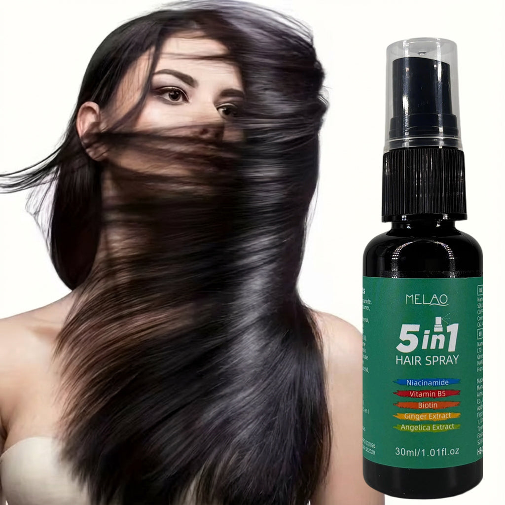 MELAO 5-in-1 Hair Strengthening Spray with Niacinamide & Biotin - 30ml Volumizing Treatment for Thicker, Fuller Hair | Infused with Ginger & Angelica Extracts | Vitamin B5 Enriched | Daily Use for Healthy Scalp & Stronger Strands