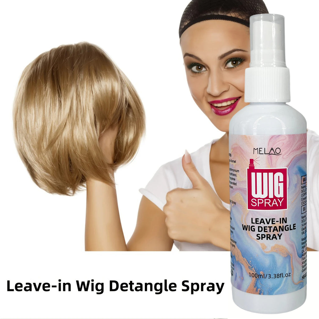 Wig Spray & Leave-In Detangler, MELAO Wig Leave-In Detangle Spray for Synthetic & Human Hair Wigs, Anti Frizz, Tames Knots & Adds Shine, for Effortless Wig Styling & Care, Salon Quality Formula, 100ml/3.38fl.oz