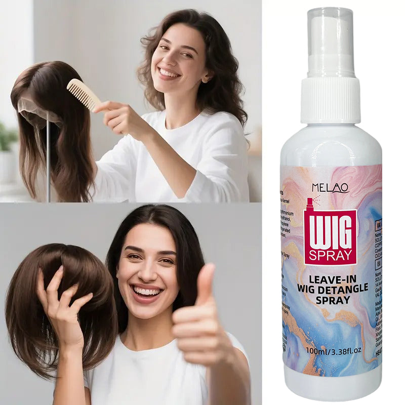 Wig Spray & Leave-In Detangler, MELAO Wig Leave-In Detangle Spray for Synthetic & Human Hair Wigs, Anti Frizz, Tames Knots & Adds Shine, for Effortless Wig Styling & Care, Salon Quality Formula, 100ml/3.38fl.oz
