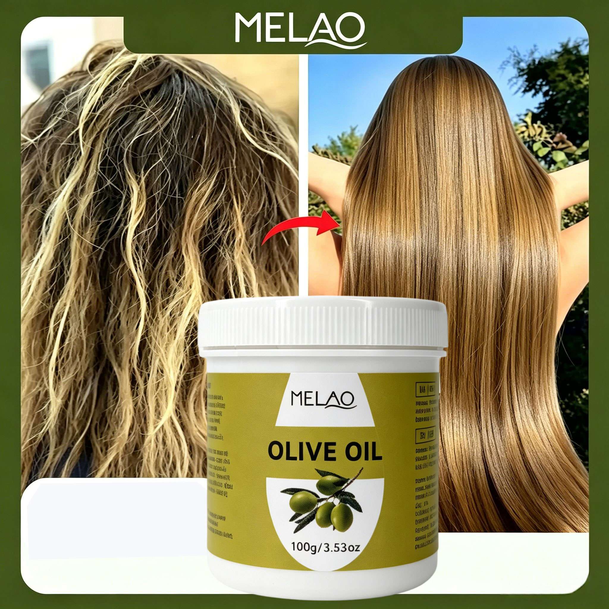 MELAO Olive Oil for Dry Skin & Hair - Deeply Moisturizes, Nourishes Scalp, Reduces Frizz & Dullness, Natural Skin & Hair Care