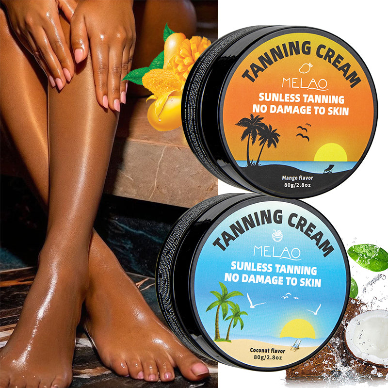 MELAO Self Tanning Cream Set 80g - Mango Or Coconut Scent Tanner for a Beautiful Brown Skin - Easy to Apply, Long Lasting Formula for a Flawless Tan that Lasts up to 7 Days - Suitable for All Skin Types (Mango)