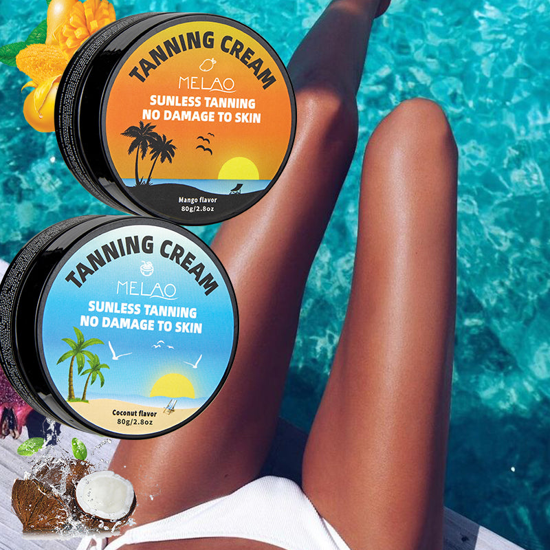 MELAO Self Tanning Cream Set 80g - Mango Or Coconut Scent Tanner for a Beautiful Brown Skin - Easy to Apply, Long Lasting Formula for a Flawless Tan that Lasts up to 7 Days - Suitable for All Skin Types (Mango)