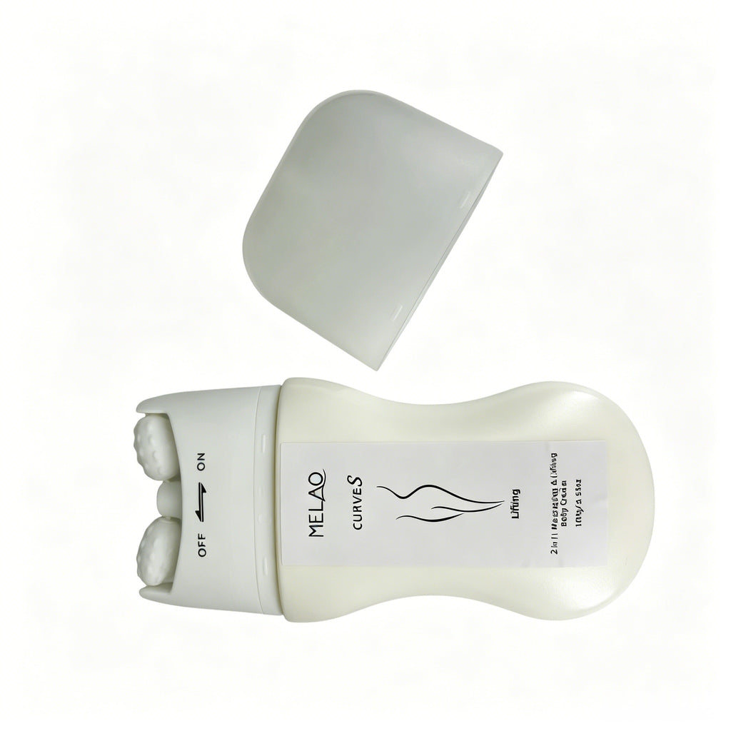 2 in 1 Belly Massager & Lifting Cream, MELAO CURVES Lifting Belly Cream 100g with Massage Device, for Tummy Tightening, Skin Firming, Postpartum Care, with Massage Heads, ON/OFF Mode, Portable Design