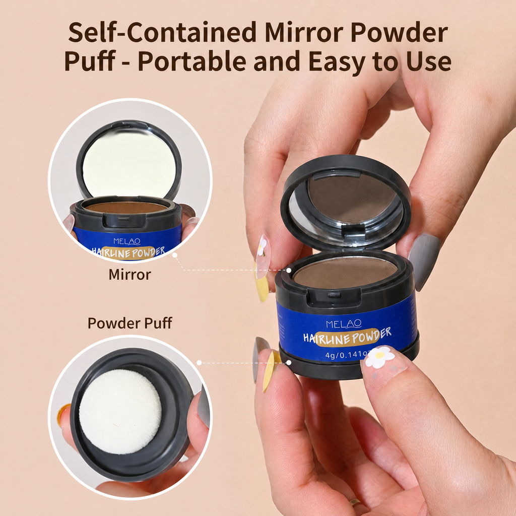 MELAO Hairline Powder Root Concealer - 6 Shades Available, Waterproof, Long-Lasting, Natural Hairline Filler for Thinning Hair, Gray Hair Coverage for Women & Men