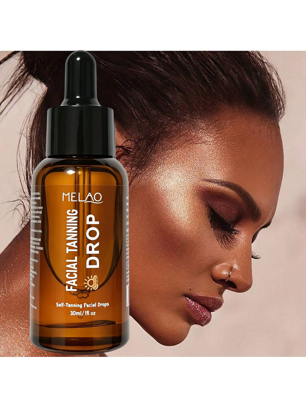 MELAO Facial Tanning Serum - Self Tan Drops for Face, Achieve a Natural Sun-Kissed Glow & Healthy-Looking Tan Without Sun - Lightweight, Non-Sticky Bronzing Serum, 30ml
