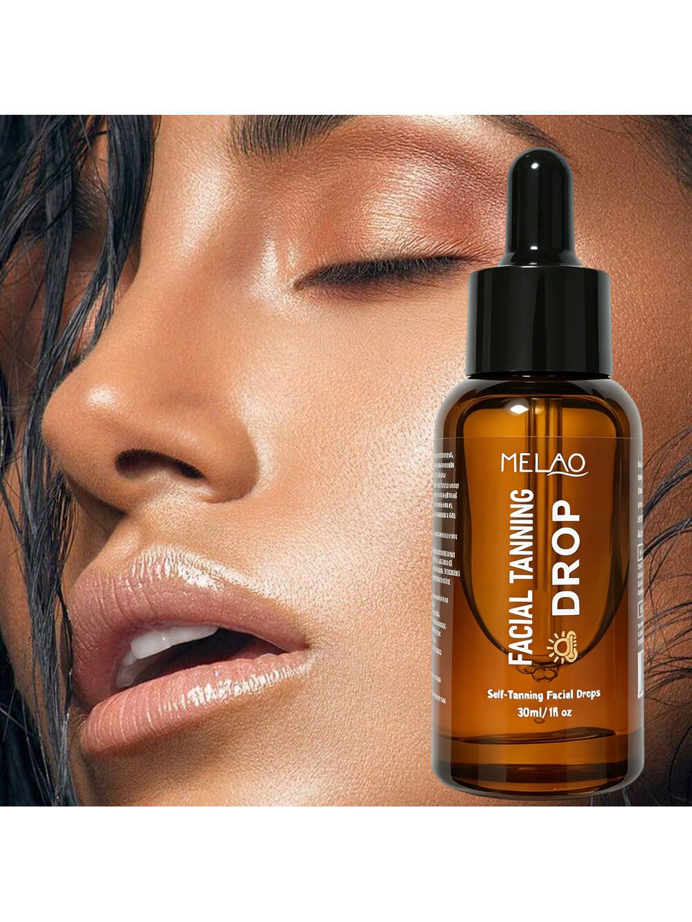 MELAO Facial Tanning Serum - Self Tan Drops for Face, Achieve a Natural Sun-Kissed Glow & Healthy-Looking Tan Without Sun - Lightweight, Non-Sticky Bronzing Serum, 30ml