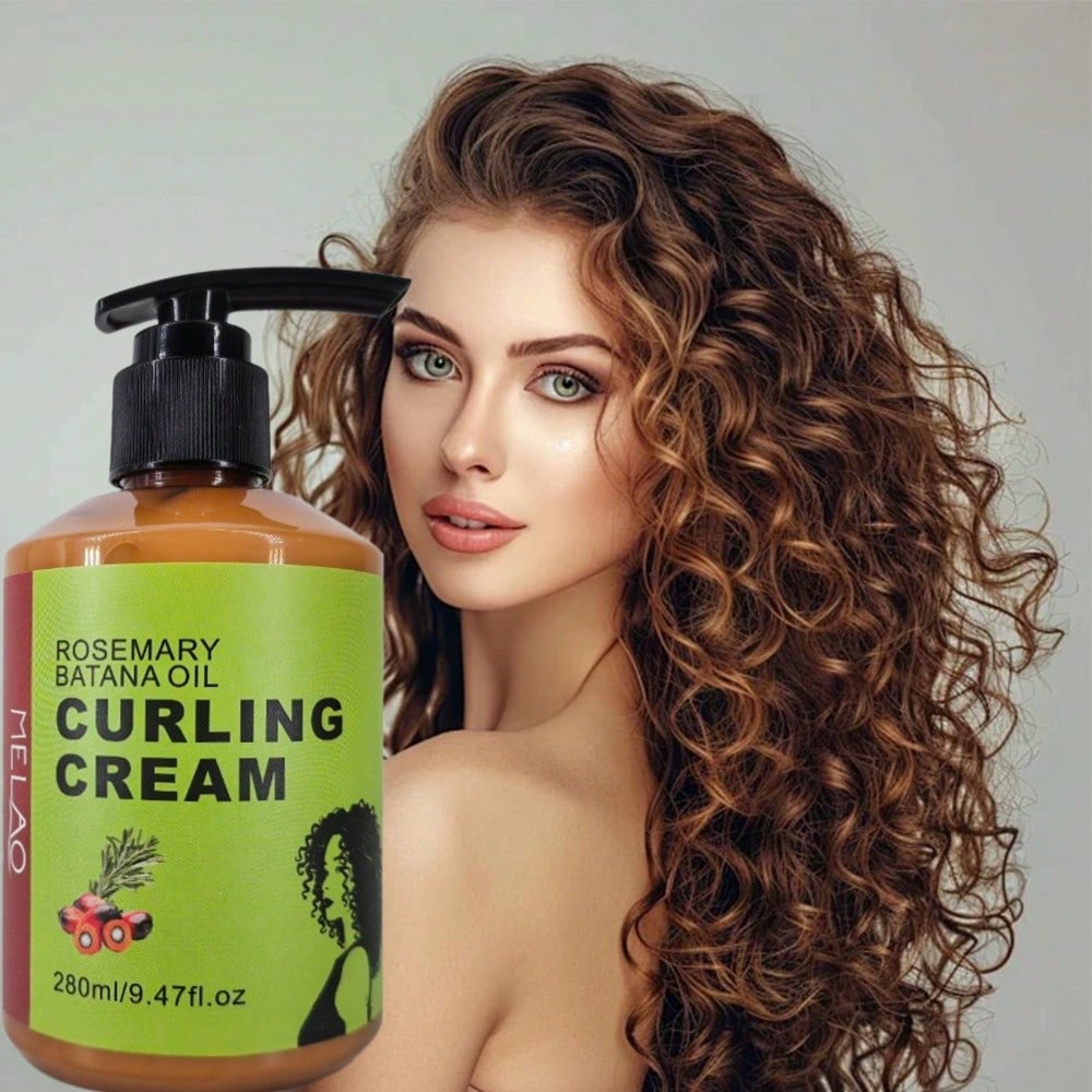 MELAO Rosemary &amp; Batana Oil Curling Cream 280ml - Natural Defining &amp; Frizz Control Cream for Curly Hair, Adds Shine, Hydration &amp; Softness, with Pump for Easy Use