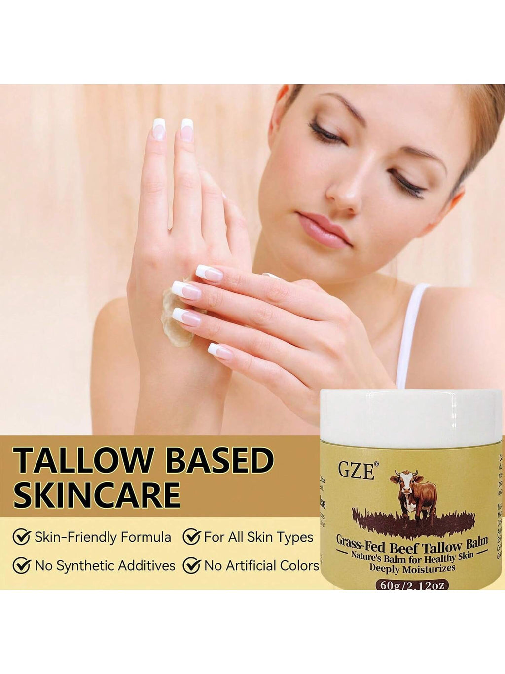 GZE Grass-Fed Beef Tallow Balm - All-Natural Multi-Purpose Skin Salve for Face, Body & Lips, with Manuka Honey, Calendula - Moisturizing, Repairing, for Dry, Sensitive Skin