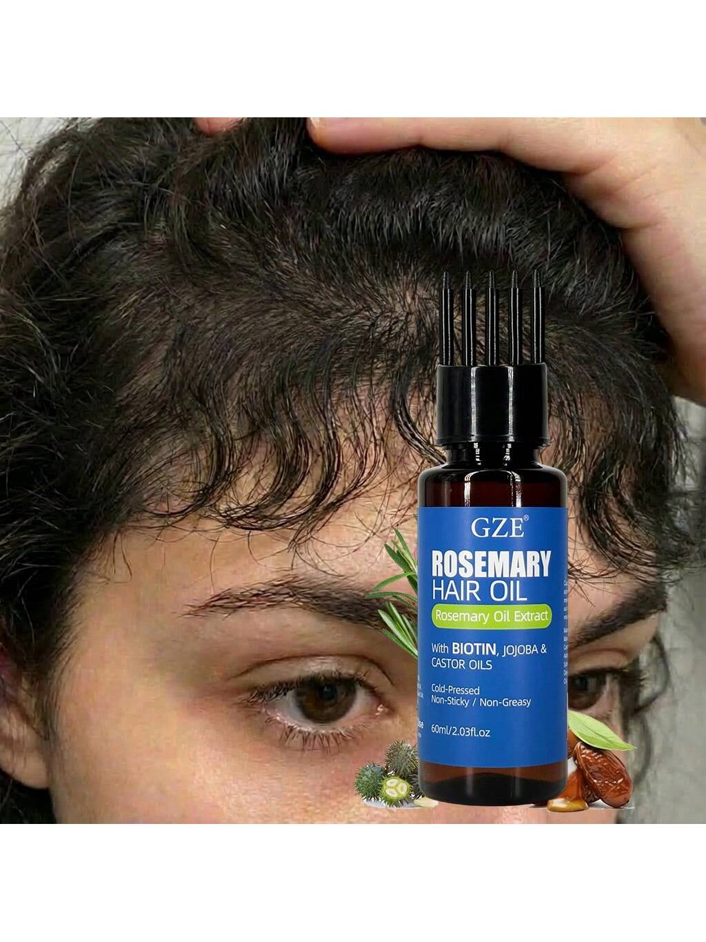 GZE Rosemary Hair Oil with Biotin, Jojoba & Castor Oils for Volumizing, Strengthening & Hydrating - Non-Greasy Formula