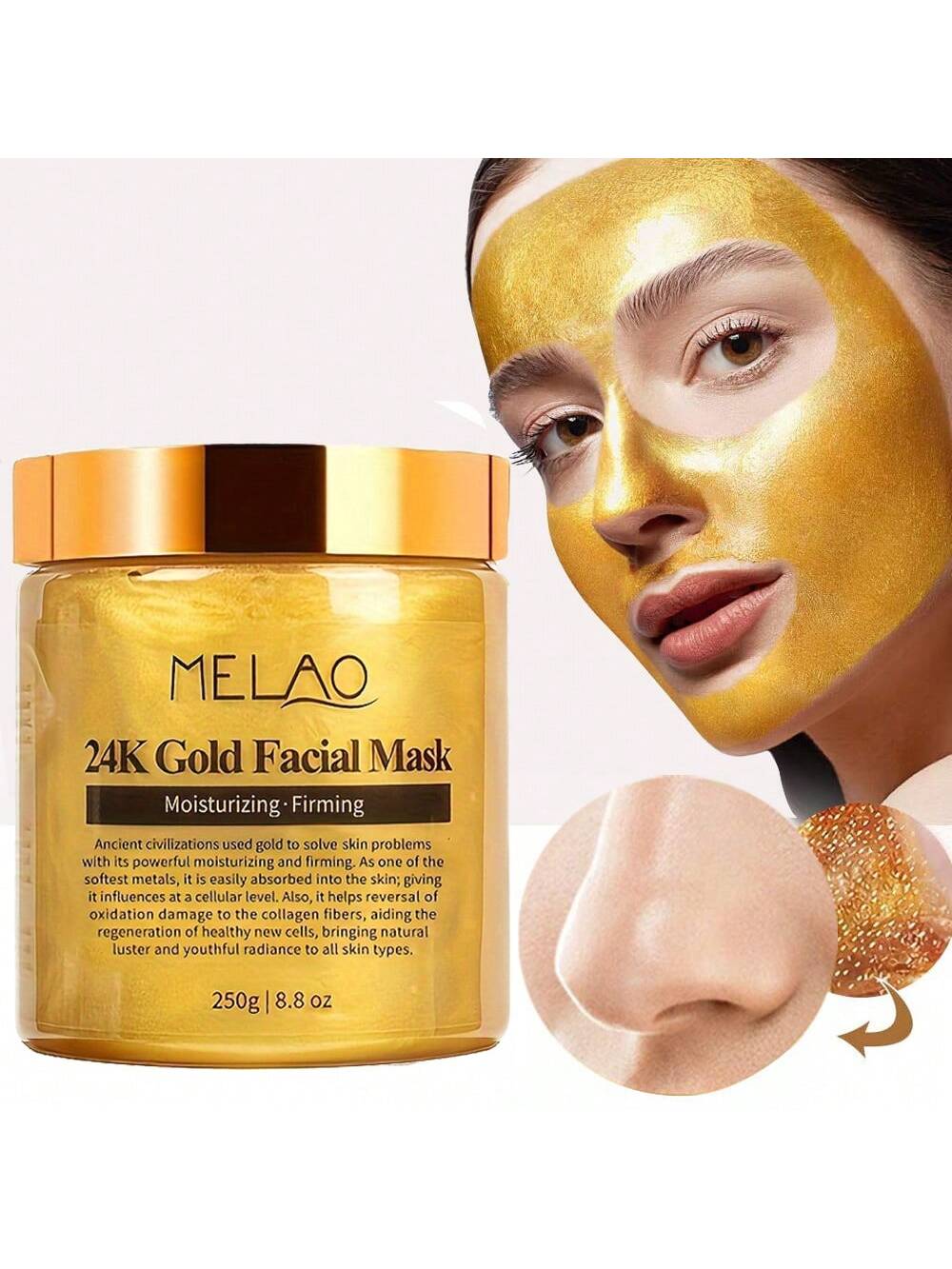 MELAO 24K Gold Facial Mask - Moisturizing & Firming Face Mask with 24K Gold, Hydrates & Lifts Skin for a Youthful Glow - 250g/8.8 oz