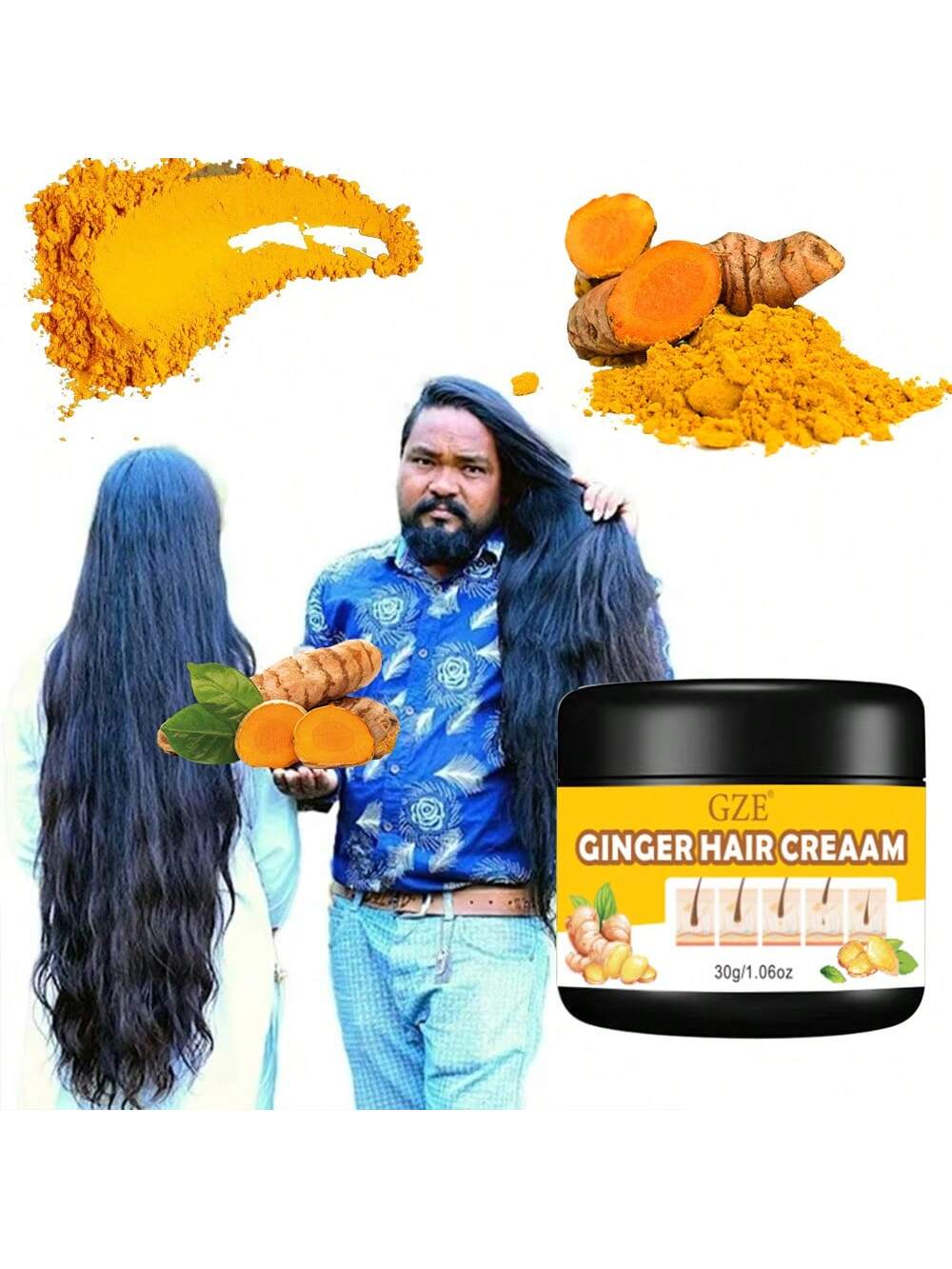 GZE Ginger Hair Cream: Moisturizing & Repair Hair Treatment for Dry, Frizzy, Damaged Hair - Intensive Nourishing Cream for Soft, Smooth, Shiny Natural Curly Hair, Frizz Control & Shine Enhancing, 30g