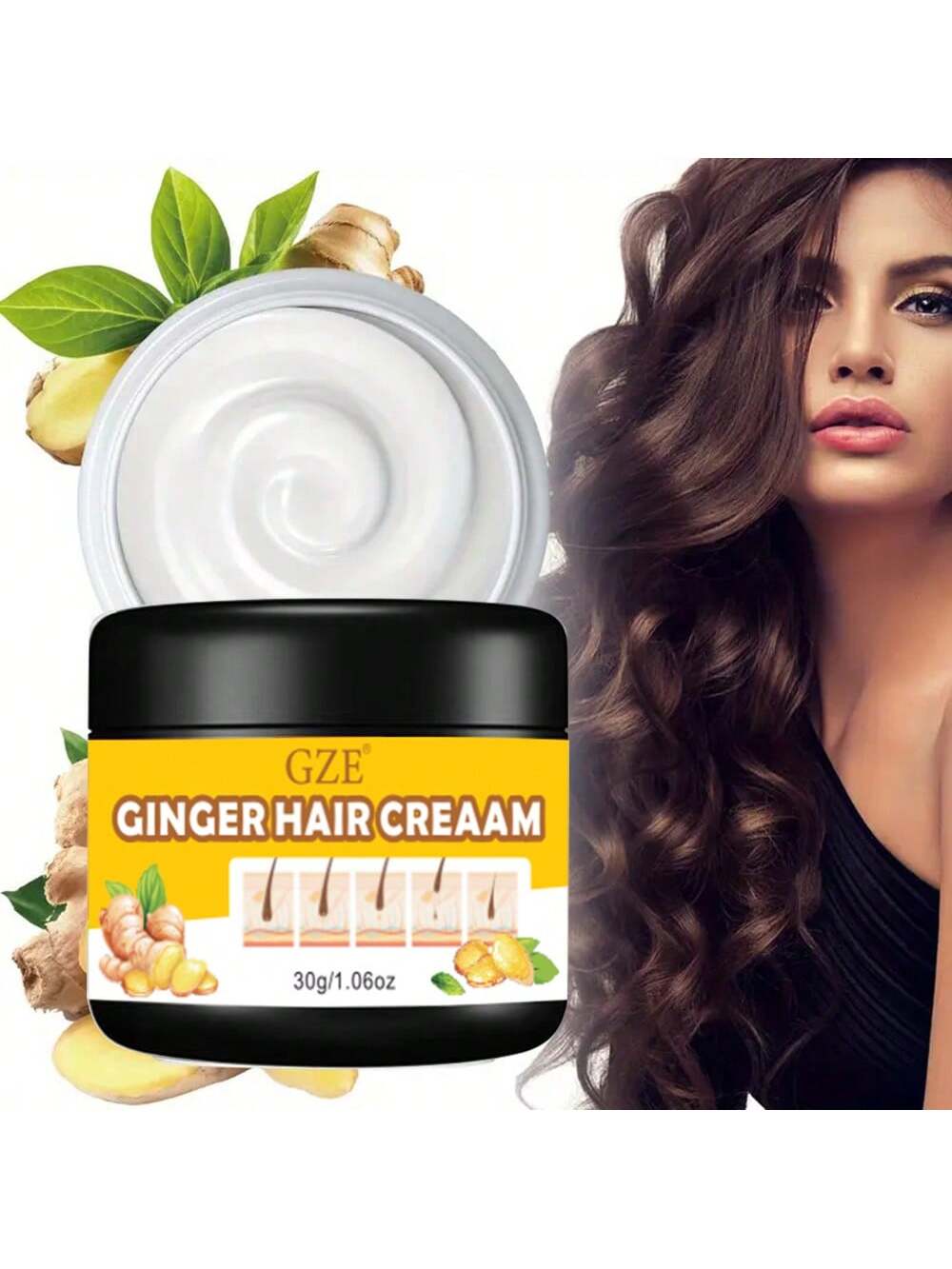 GZE Ginger Hair Cream: Moisturizing & Repair Hair Treatment for Dry, Frizzy, Damaged Hair - Intensive Nourishing Cream for Soft, Smooth, Shiny Natural Curly Hair, Frizz Control & Shine Enhancing, 30g